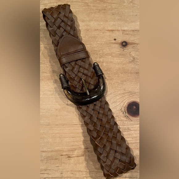 NWOT Boho Western Prairie Braided Leather belt brass tortoiseshell detail S/M - Picture 6 of 7